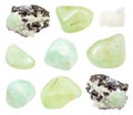 Set of various Prehnite gemstones isolated Royalty Free Stock Photo