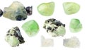 Set of various Prehnite stones cutout on white Royalty Free Stock Photo