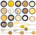 Set of various raw and cooked common wheat grains