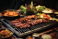 Set of various raw meat grill on stove in korean barbecue style.GenerativeAI. Royalty Free Stock Photo