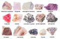 Set of various raw pink rocks with names cutout Royalty Free Stock Photo