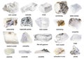 Various raw white and colorless stones with names Royalty Free Stock Photo