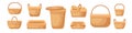 Set of various realistic empty wicker baskets vector illustration. Collection of straw handmade container or pannier