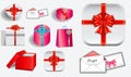 Set of various realistic valentine gift with ribbon Royalty Free Stock Photo