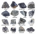 Set of various rough black stones with name cutout Royalty Free Stock Photo