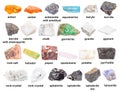 Set of various rough stones with names isolated Royalty Free Stock Photo