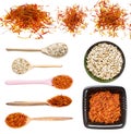 Set of various safflower seeds and flower isolated Royalty Free Stock Photo