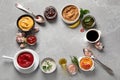 Set of various sauces in bowls Royalty Free Stock Photo