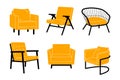 Set of various Scandinavian Armchairs. Simple furniture elements.
