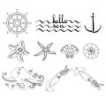 Set of various seaweeds and corals icons. Vector.