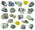 Set of various serpentine stones cutout on white Royalty Free Stock Photo