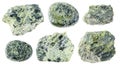 Set of various serpentinite stone cutout on white Royalty Free Stock Photo