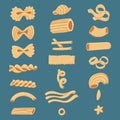 A set with various shapes of pasta. A collection of vector illustrations, suitable for the visual design of Italian Royalty Free Stock Photo