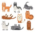 Set of various simple geometric cats. Cute kittens in different colours, shapes and poses. Modern flat art style. Vector Royalty Free Stock Photo