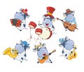 illustration of a Set of a Cute Cartoon Cows Musicians for you Design