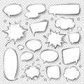 Set of various speech bubbles in pop art style. Empty cartoon dialog clouds with halftone shadow for comic books