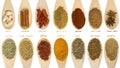 Set of various spices and food ingredients with labels isolated on white background. High resolution Royalty Free Stock Photo