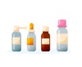 Set various sprays, syrups, drops, tablets, ointments, in different packages. Royalty Free Stock Photo