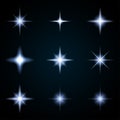 Set of various starry flare elements. Vector illustration with light effects for design. Royalty Free Stock Photo