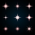 Set of various starry flare elements. Vector illustration with light effects for design. Royalty Free Stock Photo