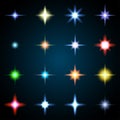 Set of various starry flare elements. Vector illustration with light effects for design. Royalty Free Stock Photo