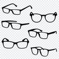 Set of various stylish eye glasses silhouettes. Transparent background vector