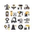 Collection of stylized mechanical tools and devices in flat design Royalty Free Stock Photo