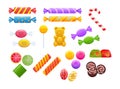 Set of various sweets, delicious desserts. Candy, lollipops, marmalade, jelly.