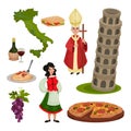 Set of various symbols of Italy. Vector illustration. Royalty Free Stock Photo