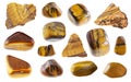 Set of various tiger`s eye gemstones cutout Royalty Free Stock Photo