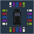 Set of various top view vector cars. Isolated vehicle icon. Royalty Free Stock Photo