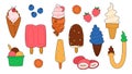 Set of various traditional ice creams.