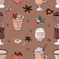 Set of various traditional winter drinks. Template for season and christmas design, greeting cards, invitations and decorations,