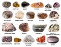 Set of various tumbled brown minerals with names Royalty Free Stock Photo