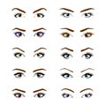 Set of various types of color female eyes