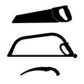 Set of various types of saws. Icon design. Pruning saw, bow saw. Gardening tools for cutting branches, trimming trees