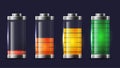 Set of various types of transparent batteries charge.