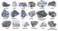 Set of various unpolished gray rocks with names Royalty Free Stock Photo