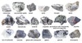 Set of various unpolished gray stones with names Royalty Free Stock Photo