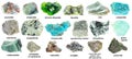 Set of various unpolished green minerals with name Royalty Free Stock Photo