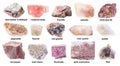 Set of various unpolished pink rocks with names Royalty Free Stock Photo