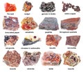 Set of various unpolished red stones with names Royalty Free Stock Photo