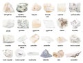 Set of various unpolished white stones with names Royalty Free Stock Photo