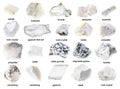 Set of various unpolished white stones with names