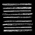 Set of various vector brush strokes. Wide and thin lines of different length, waves, stripes, streaks, bars, text