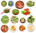 Set of various vegetable salads isolated