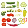 Set of various vegetables cucumber, pepper, onion and tomato