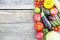 Set of various vegetables and fruits on rustic wooden background Royalty Free Stock Photo