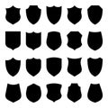 Set of various vintage shield icons. Black heraldic shields. Protection and security symbol, label. Vector illustration. Royalty Free Stock Photo