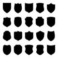 Set of various vintage shield icons. Black heraldic shields. Protection and security symbol, label. Vector illustration. Royalty Free Stock Photo